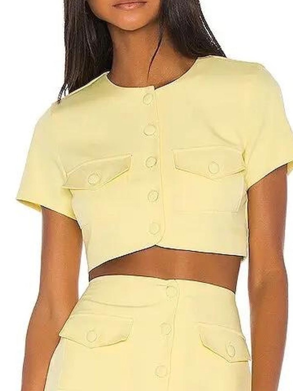Song of Style Pastel Yellow Cropped Button Front Top